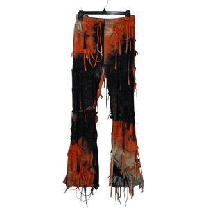 Love 83 Women's Orange & Black Tie Dye Tassel Flare Leg Pants High Waist Large